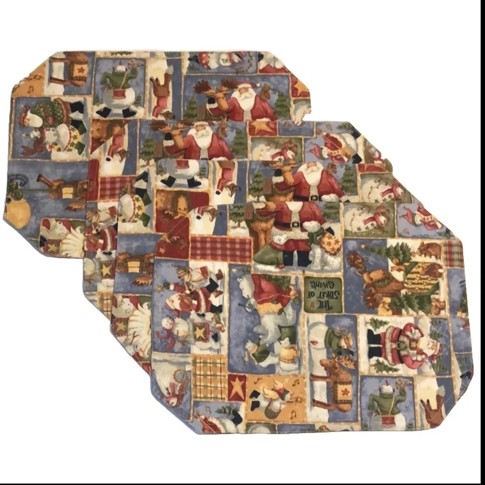Set of 4 Festive Santa Claus fabric cloth Placemats
